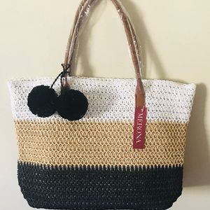 Merona black/tan/white Tote Bag Purse NWT
